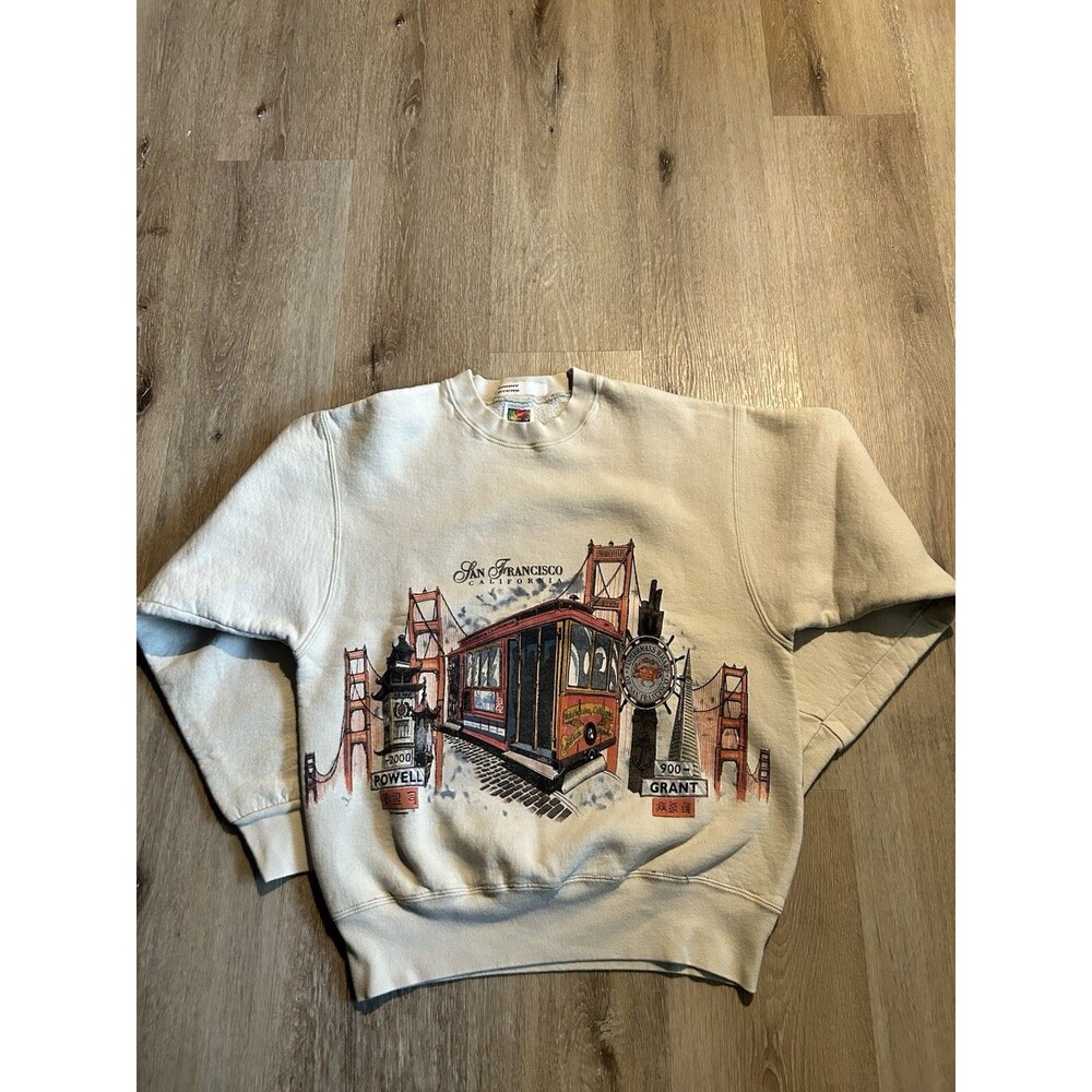 San Francisco Gray Pullover Sweatshirt USA Mens Sweater Sz M Vintage AOP Print
